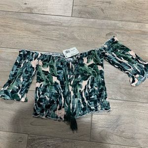 NWT Smocked Leaf Print Crop Top